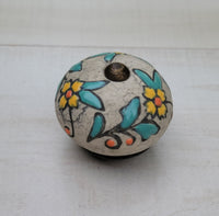 Glazed Floral Crackle Knob - Drawer Pull (set of 4)