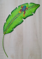 Frog on a Bird of Paradise Leaf - Haitian Metal Wall Art