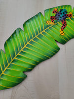Frog on a Bird of Paradise Leaf - Haitian Metal Wall Art