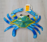 Blue Crab holding a beer - Haitian Metal Wall Art