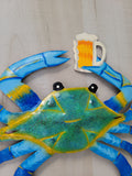 Blue Crab holding a beer - Haitian Metal Wall Art