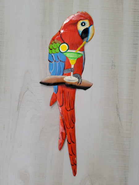 Macaw Parrot holding Margarita - Haitian Metal Wall Art