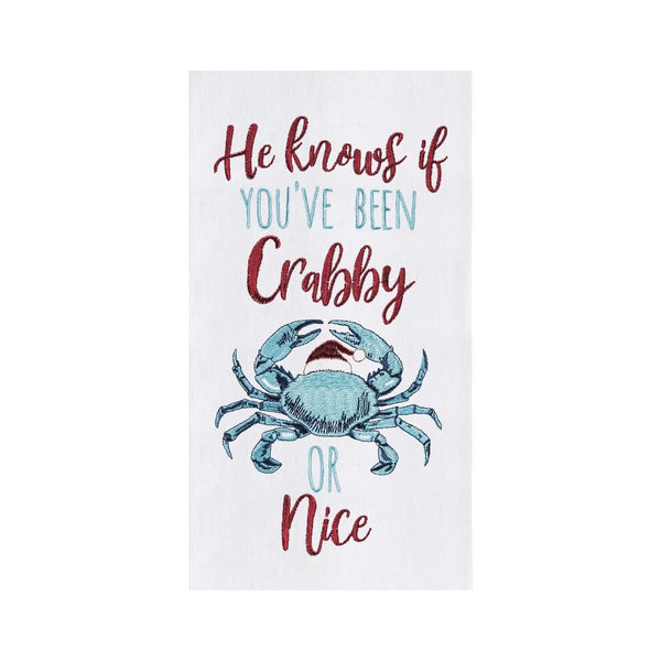 Blue Crab Kitchen Towel "He Knows if You've Been Crabby or Nice"