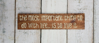 The Most Important thing to do with life.. Is to live it  -  Handmade sign
