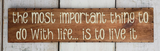 The Most Important thing to do with life.. Is to live it  -  Handmade sign
